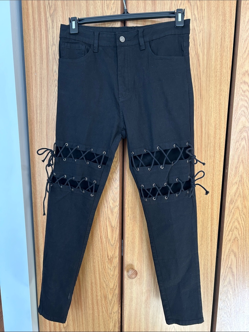Fashion Nova Black Lace-Up Side Skinny Jeans